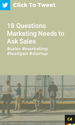 Tweet: 18 Questions Marketing Needs to Ask Sales https://ctt.ac/5jQdy+ #sales #marketing #leadgen #startup