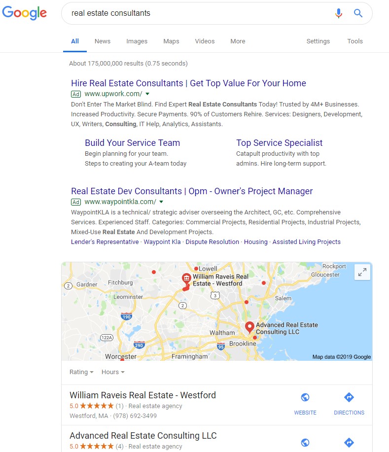 A Google search for “real estate consultant” 